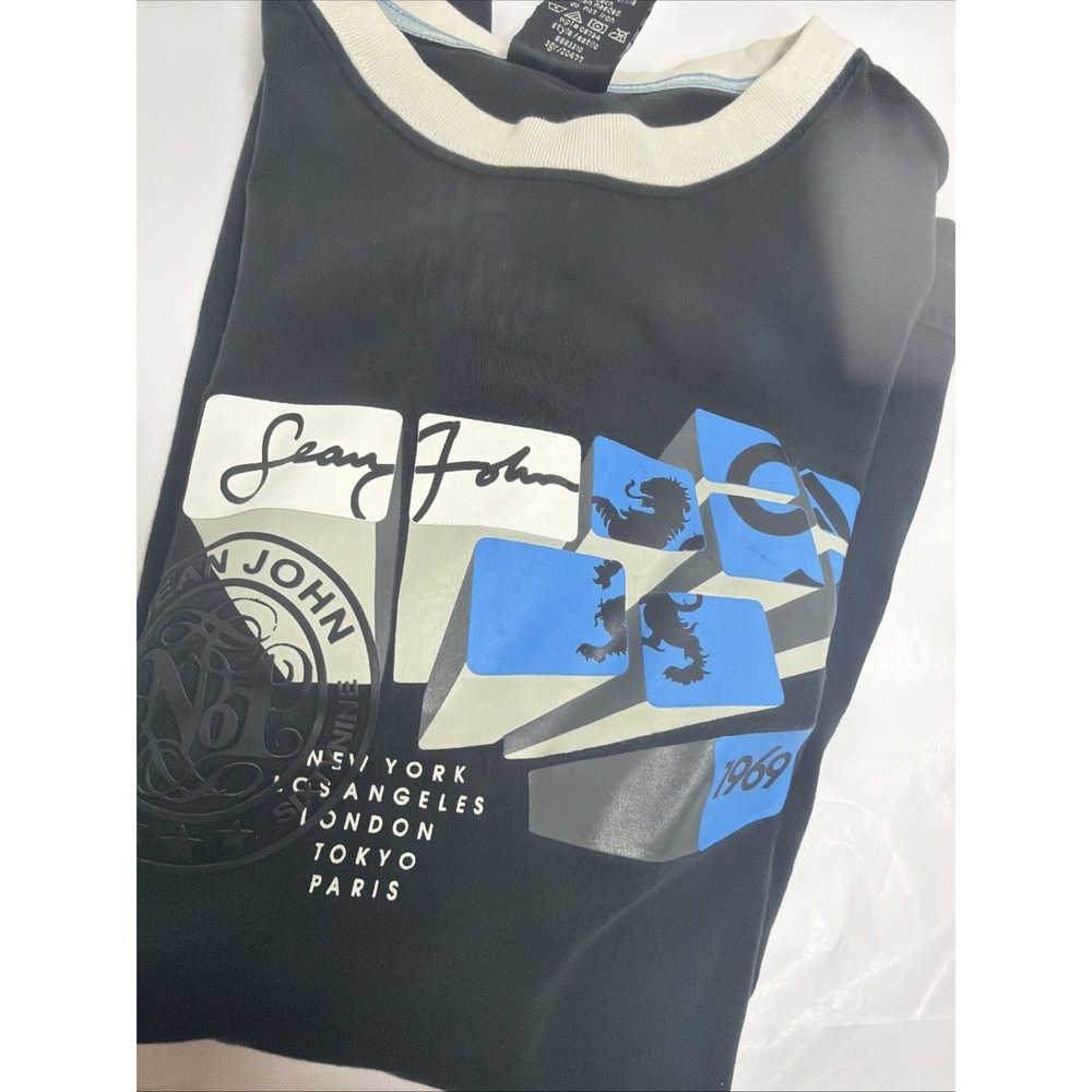 Vintage Y2K Sean‎ John T Shirt Youth 16-18 Black Spell Out Logo  Streetwear USA